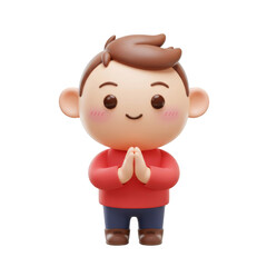 Cartoon Man in Red Sweater Puts Hands Together Transparent Background