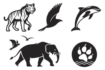 Collection of stylized animal silhouettes for design