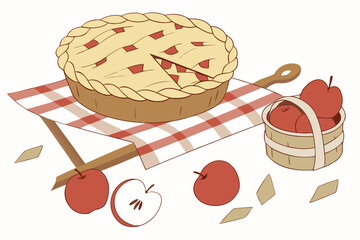 Delicious apple pie and fresh apples ready for baking