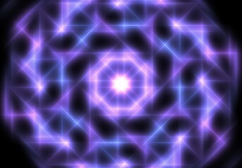 abstract geometric neon light lines kaleidoscope mandala art Vibrant neon spiral design with glowing purple, pink, and yellow rays. Perfect for futuristic backgrounds, posters, or digital art