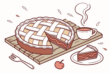 Cozy autumn pie and coffee break illustration