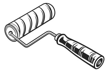 Black and white illustration of a paint roller tool