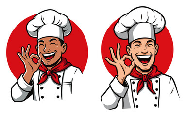 Smiling chef mascot showing OK hand gesture