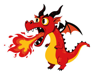 Fire-breathing dragon cartoon mascot vector