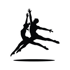 Fototapeta premium Dynamic Dance Silhouette Illustration of Two Performers in Mid-Air with Artistic Flair