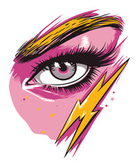 Female eye with lightning bolt makeup in pop art style