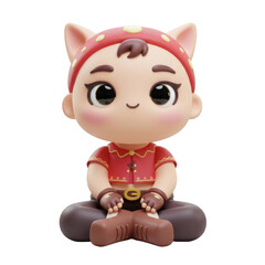 Adorable 3D Render of a Sitting Child Figure in Red Outfit on Transparent Background