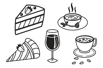 Desserts and drinks line art collection