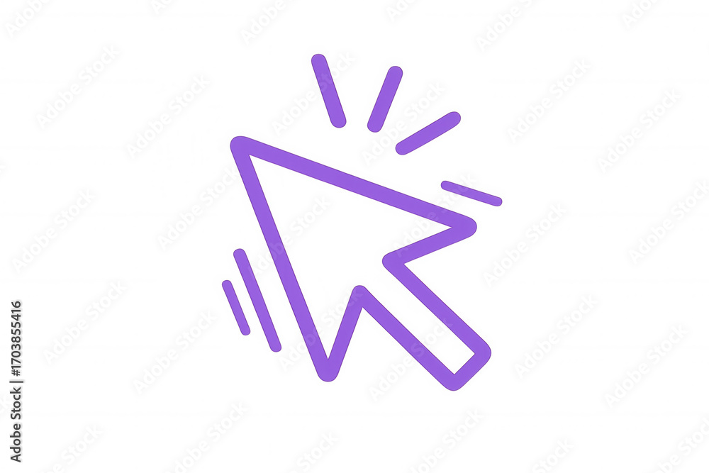 Poster glowing purple cursor clicking, animated digital pointer against transparent backdrop