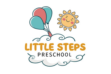 Little steps preschool logo with balloons and sun
