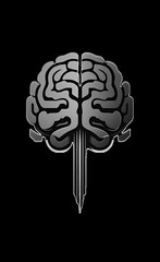 Stylized Human Brain in Grayscale &ndash; Vector Logo Design for Psychology or Mental Health