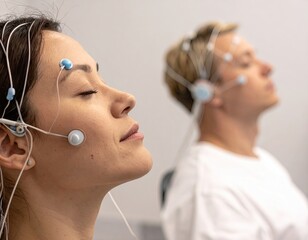 Young Man and Woman Undergoing EEG Brainwave Test