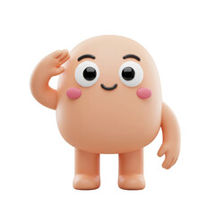3D Render of Bald Smiling Humanoid Figure with Pink Cheeks and Black Eyes on Transparent Background