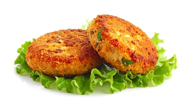 Crispy fish cakes on lettuce