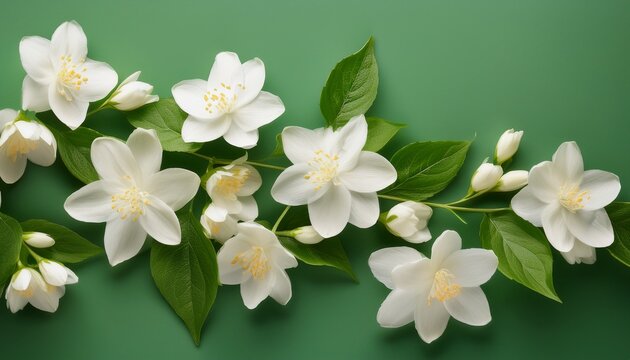 A String Of Sweet Scented Jasmine Blossoms With A Copy Space Image