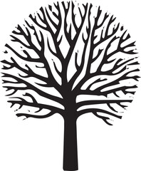 Striking monochrome tree silhouette with intricate branching pattern against a transparent background