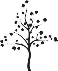 Obraz premium Stylized black silhouette of a delicate tree with falling leaves elegant nature graphic