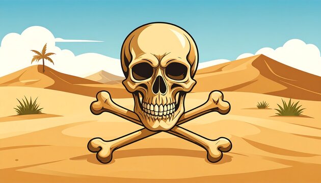 Skull and crossbones in desert landscape