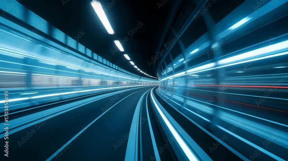 Poster futuristic tunnel with motion blur effect creating a sense of speed and technology, ideal for innova