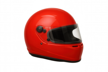 Shiny red racing helmet isolated on transparent background, ensuring safety and style on the track