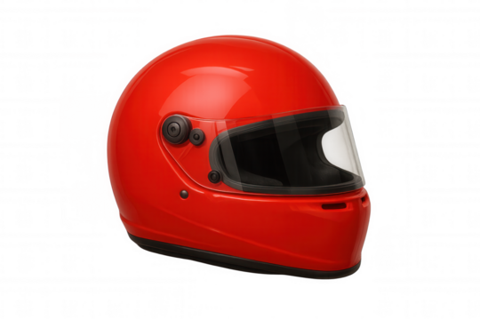 Shiny red racing helmet isolated on transparent background, ensuring safety and style on the track