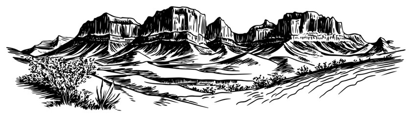 American southwest desert landscape with mountains sketch © Katarzyna