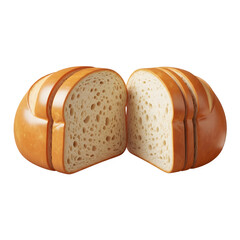 Two halves of a loaf of sliced bread isolated on transparent background, 3d bread