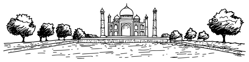 Hand drawn sketch of Taj Mahal in India