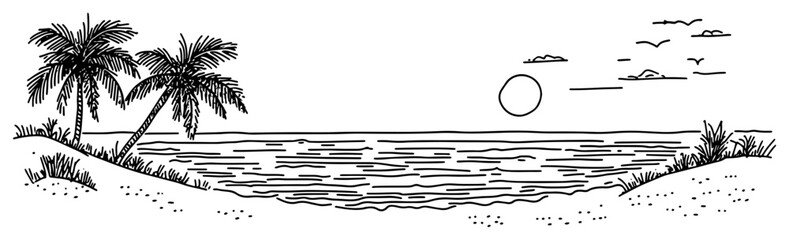 Obraz premium Hand drawn sketch of a tropical beach landscape