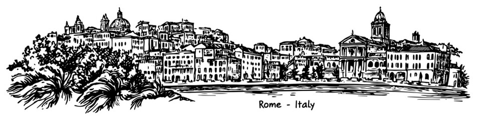 Naklejka premium Rome Italy cityscape vintage hand drawn sketch