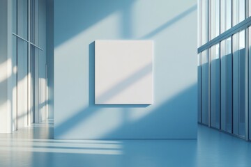 Minimalist gallery with empty canvas on the wall