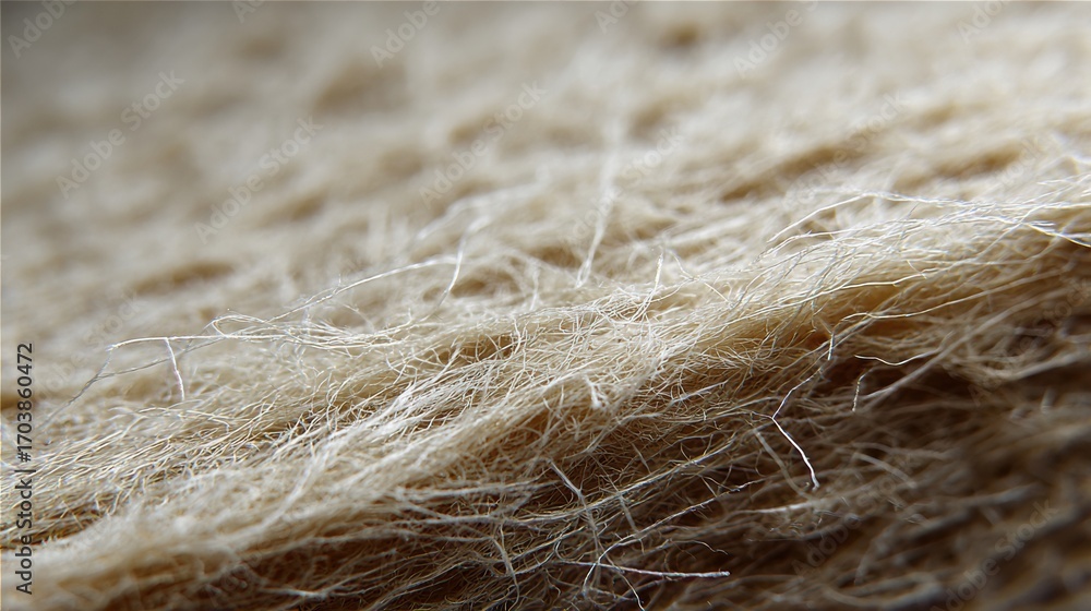 Poster close-up view of natural fiber texture with intricate patterns and soft hues during daylight
