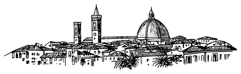 Florence Italy cityscape with Duomo hand drawn sketch