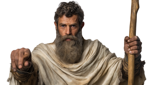 Simon Peter full body on transparent background, apostle of Jesus Christ, biblical disciple standing in ancient robe, New Testament figure isolated PNG.