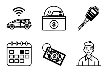 Car rental service icons for booking and payment
