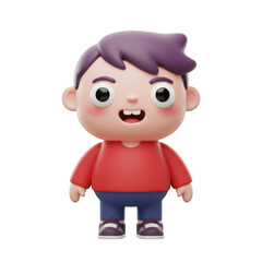 Cartoon Boy with Purple Hair and Red Sweater Standing on a Transparent Background