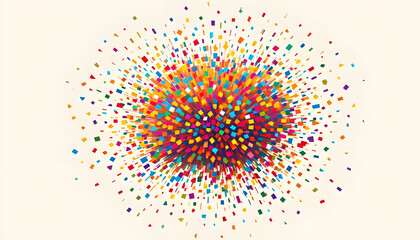 Playful confetti explosion with colorful tiny shapes, festive illustration style.
