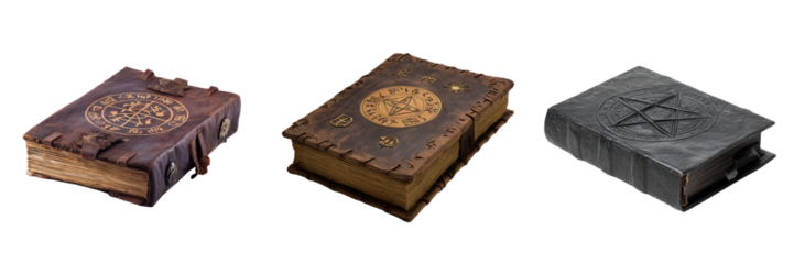 Halloween themed spellbook collection transparent background mysterious atmosphere