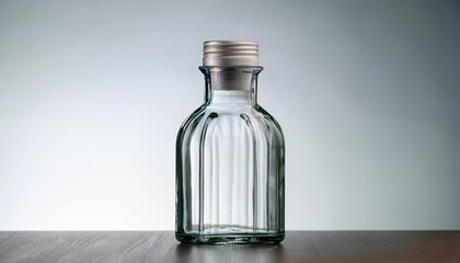 A Clear Glass Bottle Is Sitting On A Table The Bottle Is Empty And Has A Clear Glass Top