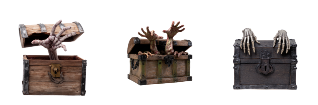 Halloween treasure chests with creepy hands transparent background spooky decor