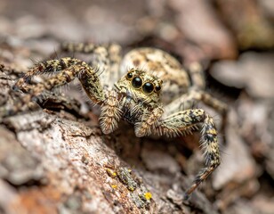 Close-up of a jumping spider on bark