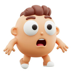 Cartoonish 3D Character with Shocked Expression and Brown Hair on Transparent Background Render