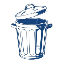 Blue Line Art Trash Can with Open Lid garbage bin waste bin