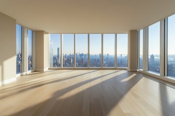 Modern empty high-rise apartment with city views