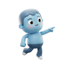 Cartoon Blue Humanoid Character With Pointing Gesture on Transparent Background Studio Light