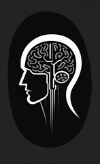 Stylized Human Brain in Grayscale &ndash; Vector Logo Design for Psychology or Mental Health