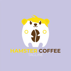 Logo cute Hamster Holding the coffee beans Cartoon Vector Icon Illustration. Animal Nature Icon Concept Isolated Premium Vector. Flat Cartoon Style. logo template for coffee shop and cafe.