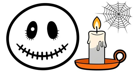 Spooky halloween egg face with candle and spiderweb illustration