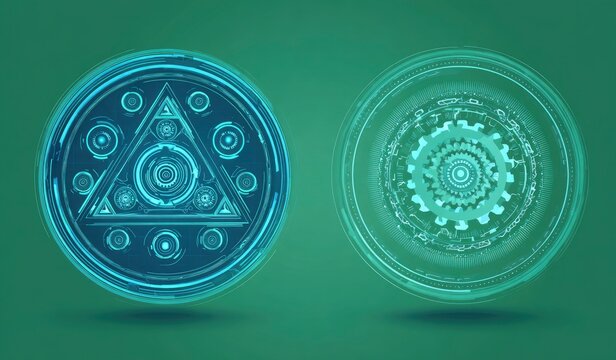 Abstract teal futuristic circular designs - Powered by Adobe
