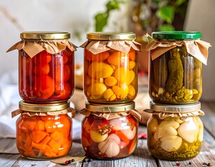 Assorted jars of preserved vegetables